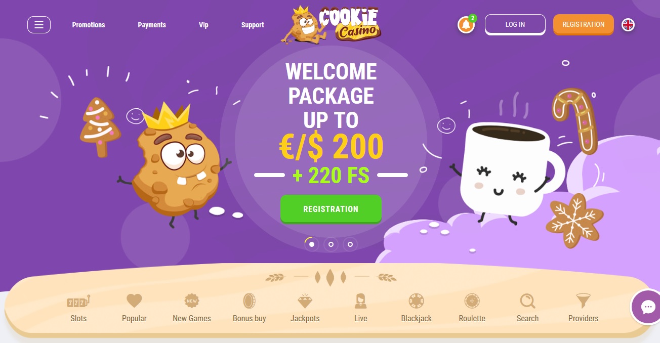 screenshot cookie casino home pagina